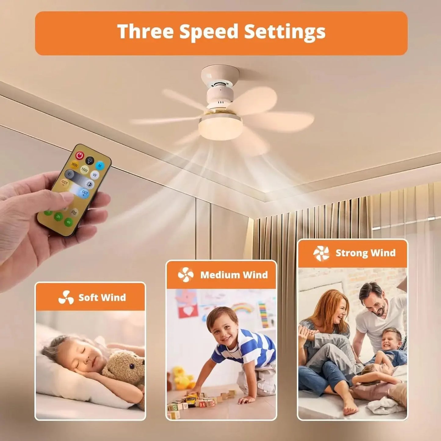 "LED Ceiling Fan – 3-Speed & Dimmable"